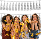 3P Metallic Fringe Tassel Banner Garland Foil Tinsel Streamer Wall Hanging Curtain Backdrop Banners for Parade Floats,Graduation Decorations, Christmas, Wedding Party Decoration(Silver)