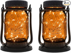 Mason Jar Lights - Solar Lantern Outdoor Waterproof, Hanging Solar Lights for Outside, Halloween, Fairy Twinkle Glass Decorative Lamp for Yard, Patio, Garden, Porch, Table, Wedding, Pack 2