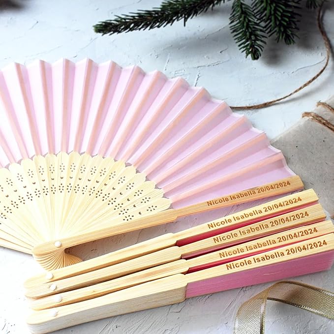 25 Sets Personalized Pink Hand Fans, Custom Engraved Folding Fans for Wedding Guests, Bamboo Folded Handheld Fan Wedding Fan Bridal Dancing Props Party Favors Bridal Shower Gifts