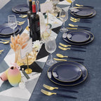 Liacere 150PCS Blue Plastic Plates - Gold Plastic Silverware with Blue Handle - Navy Disposable Plates Include 30 Guests Plates,Forks,Spoons,Knives for Wedding & Party & Halloween
