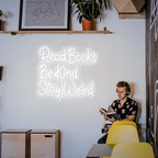 Read Books Be Kind Stay Weird Neon Sign Letter LED White Neon Lights Dimmable USB Powered 14.17’’X13’’Cool Wall Decorative Light Bedroom Bar Birthday Party Decoration Gifts （White)