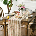 Artoid Mode 3PCS Champagne Embroidery Daisy Gauze Table Runner 120 Inch 10FT, Seasonal Sheer Kitchen Dining Holiday Wedding Birthday Table Decor for Home Party