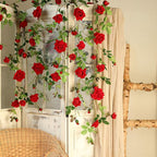 Veryhome Rose Vine Artificial Flower Garland Fake Hanging Rose Ivy Plants 6ft for Wedding Home Party Garden Arrangement Decor Pack of One (Red)