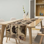 Rustic Cabin Table Runner, Retro Moose Cone Deer Bear Farmhouse Lodge Table Runner for Dinner Living Room Kitchen Vintage Country Cottage 13x120 Inch