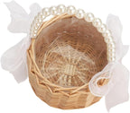 Wicker Rattan Flower Girl Basket Rustic Wedding Flower Girl Basket with Pearl Handle Small Flower Basket for Flower Girl Fairy Wedding Basket Handwoven Easter Baskets for Boys Girls Wedding (1 Pcs)