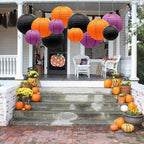 Orange Purple Black Paper Lanterns Decorative 12pcs Halloween Hanging Decorations for Graduation Thanksgiving Birthday Party Decorations