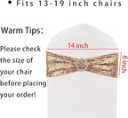 100 Pcs Chair Sashes Sequin Stretch Chair Bands Spandex Polyester Bows for Party Hotel Wedding Banquets Decoration - Rose Gold