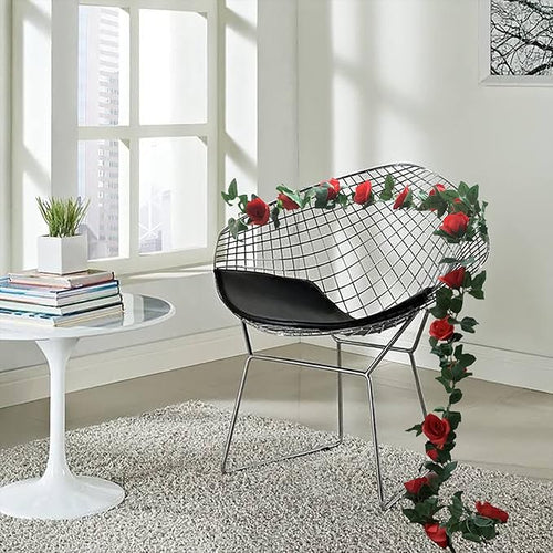 2 Pack Artificial Rose Vine Garland Fake Roses Flowers Plants Vines Hanging Floral Leaves Decoration for Wedding Party Table Garden Arch Wall Home Room Decor(Red)