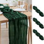 Asee'm 3PCS Table Runner Cheesecloth 10FT Emerald Green Boho Gauze Fabric Rustic Sheer Cheese Cloth Runners for Wedding Bridal Shower Party Spring Easter Decoration