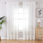 VISIONTEX White Sheer Voile Curtains, Decorative White Embossed Drip Rod Pocket Window Drapes for Home Kitchen, Living Room and Bedroom 54 x 63 Inch, Set of 2 Curtain Panels