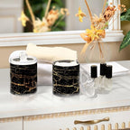 Qtip Holder Dispenser 2 Pack Gold Black Marbling Bathroom Decorative Storage Canister Holder Counter Vanity Organizer for Cotton Ball Swabs Pads Floss