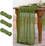 MLMW 3 Pack Fall Cheesecloth Table Runner Forest Green Boho Cheese Cloth Gauze 160 inch Rustic Sheer Table Runner 13.3ft for Wedding Party Baby Bridal Shower Birthday