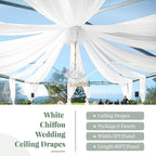 6 Panels White Wedding Ceiling Drapes 5ftx40ft Ceiling Drapes Chiffon Fabric Arch Draping Sheer Curtains Soft Drapery Draping Wedding Ceiling Decorations for Party Ceremony Stage Swag