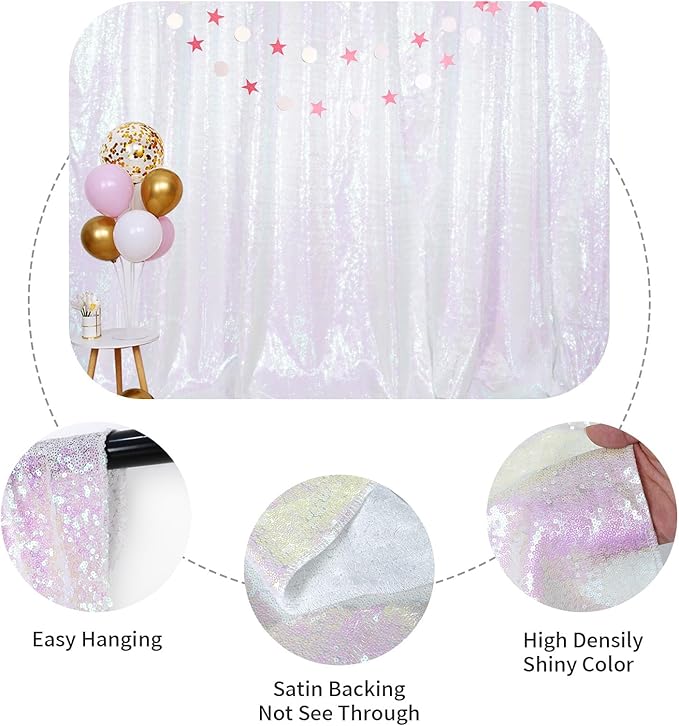 SquarePie Sequin Backdrop Curtain Not See Through Thick Glitter Background for Party 6FT x 8FT Iridescent