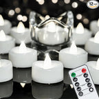 Remote Candles, 12PCS Flameless Tea Lights Candle Battery Operated with Timer, 400+Hours Remote Control LED Tea Lights Votive Candle - 1.5'' D X 1.25'' H- Pure White Light