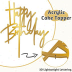 1PCS Gold Birthday Cake Topper, 5.3 x 7.2 Inches Acrylic Happy Birthday Cake Sign, Glitter Mirror Cake Topper Decorations for Anniversary, Bridal Shower, Birthday Party Supplies
