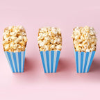 50 Pcs Popcorn Boxes Mini Paper Popcorn Box Cardboard Popcorn Container for Party Disposable Snack Candy Popcorn Bags Popcorn Holder for Movie Nights Birthday Wedding (Light blue,White)