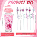 Yungyan 36 Sets Pink Spider Party Favors Goodie Cups with Lids and Straws for Halloween Party Decorations Reusable 16oz Plastic Candy Cups Plastic Straws for Birthday Gift (Pink Spider)