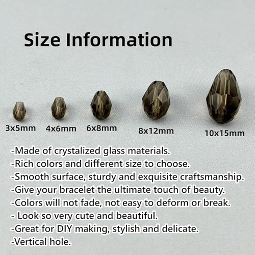 100pcs 8x12mm Teardrop Crystal Glass Beads for Jewelry Making, Faceted Vertical Hole Teardrop Glass Spacer Beads for Wind Chimes Bracelet Earring Necklace DIY Craft(Gray)