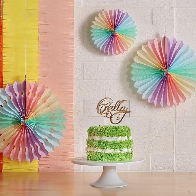 SUNBEAUTY Paper Fan, Pastel Flowers, Decor for Wall, Rainbow Decorations Hanging, Macarons Paper Fans Backdrop for Tea Party Weddding Spring Birthday Classroom Baby Shower -11 Pcs