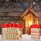 STPIYFZU Christmas Gift Bags, 25 Pack Small Christmas Gift Bags with Handles, Xmas Kraft Paper Bag Bulk with Tissue Paper, Xmas Holiday Present Bag (8.2" x 6" x 3.1")