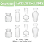 Modern Clear Glass Bud Vase Bulk Set: Glasseam 8Pcs Small Mini Flower Centerpieces Vases Handmade DecorativeCute Short Window Corner Home Decor for Wedding Reception Dining Table Single Rose