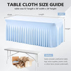2 Pack Baby Blue Spandex Table Clothes for 6 Foot Rectangle Tables, 6FT Wrinkle Free Fitted Tablecloths Ruffles Design Table Cover for Party, Banquet, Wedding and Events