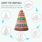 10 Tiers Macaroon Tower Stand with 8'' Silicone Tongs, Round Macaron Tower Cake Display Rack Plastic Cupcake Stand Macarons Desserts Serving Tray for Birthday Wedding Party Decor (10 Tiers with Tongs)