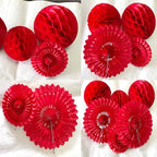 12pcs 6'' 8'' Red Honeycomb Balls Tissue Paper Fans Party Honeycomb Ball Fans Wall Decor Tissue Pom Poms Flower Balls Hanging Paper Fans for Party Baby Shower Birthday Wedding Nursery Decor(red kit)