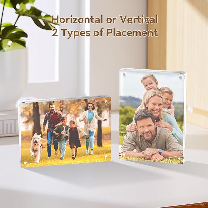 6x8 Acrylic Picture Frames, 20mm Thick Clear Frameless Magnetic Photo Frames, Double Sided Transparent Square Frame Gift for Desktop Display(3 Pack)