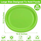 QZYL 50 Pcs Party Decorations, 12.2'' X 10.2'' Oval Large Paper Plates, Lime Green Disposable Paper Plate Heavy Duty Daily Dinner Plates for Birthday Party Wedding Picnic Holiday