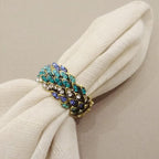 Jeweled Napkin Rings Set of 6 - Vintage Metal Crystal Rustic Peacock Napkin Ring Holders for Wedding Party Holiday, a Beautiful Dinner Table Décor (Multicolor)