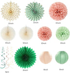 Sage-Olive Green Pink-Beige Boho Party-Decorations - 33pcs Birthday Streamers Tassel Garland,Banner Tissue Pom Poms,Paper Lantern Fans,Rustic Neutral Wedding Baby Bridal Shower Engagement Decor Hugtmr