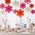 BestoFun 12 PCS Paper Flowers Fans Pink and Orange Party Decorations Paper Flowers Decorations for Wall Girl Groovy Birthday Baby Shower Wedding Bachelorette Room Hanging Décor