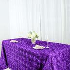 Efavormart 90"x156" Wholesale Rectangle Table Cover Purple Grandiose Rosette 3D Satin Tablecloth for Wedding Party Event Decoration