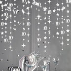 Silver 10th Birthday Decorations Number 10 Circle Dot Twinkle Star Garland Metallic Hanging Streamer Banner Backdrop for Girls Boys Double Digits Ten Year Old Birthday 10th Anniversary Party Supplies