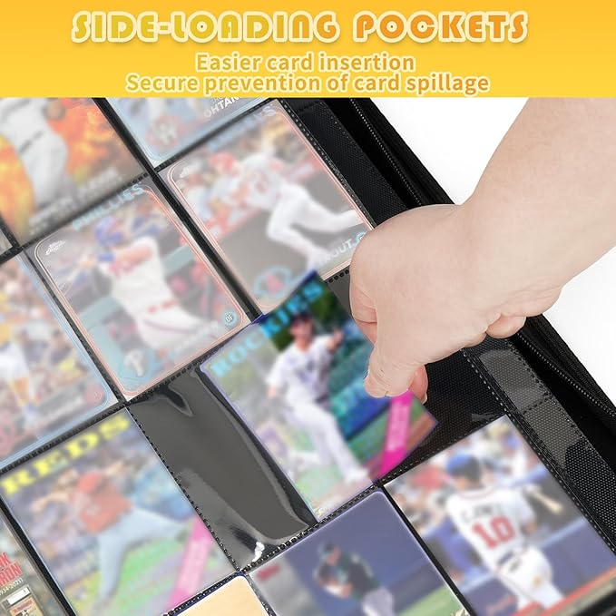 Premium 1000+ Pockets Trading Card Binder, 16-Pocket Ringless Side-Loading Album for TCG, MTG, Lorcana, Sports & Standard-Size Cards (Black1)