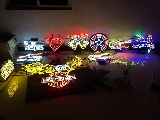 Neon Signs Compatible for Shiner Beer Hot Bbq Cold Beer,Real Handmade Neon Light for Office Hotel Pub Cafe Birthday Party Man Cave Neon Light Art Wall Lights 24 X 20 Inches