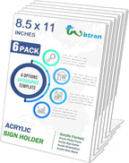Acrylic Sign Holder 8.5 x 11, 6 Pack Slanted Back Sign Holders for Display, Clear Tabletop Plastic Paper Sign Holder for Office, Home, Restaurant