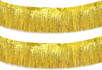 Gold Foil Fringe Garland 10FT 2packs, Metallic Foil Tinsel Fringe Banners for Parade Float Decorations Wedding, Birthday Party Graduation (Two Gold)