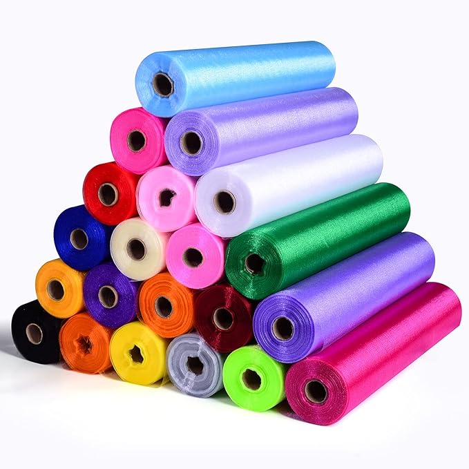 Crystal Organza Fabric Tulle - 16" by 50 Yards Sheer Fabric for Wedding Party Decoration Bridal Shower Tutu Roll Netting Spool Ribbon Wrapping (Dark Pink)