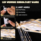 100 Pcs Wedding Wands Ribbon Streamers with 3 Colorful Flashing Modes, Light up LED Silk Fairy Wands, Glow Lace Stick with Bells for Wedding Reception, Graduation, New Year, Birthday Party (Champagne)