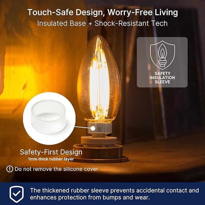 FLSNT Amber LED Candelabra Light Bulbs 40W Equivalent, B11 E12 LED Chandelier Bulbs, 2200K Warm White, Dimmable, 330LM, 48 Pack UL,CA65 Listed.