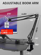 For HyperX QuadCast 2 Boom Arm - Mic Arm Compatible with Hyper x QuadCast, Microphone Boom Arm with Cable Ties, Improve Sound Quality, Mic Boom Arm for Hyperx QuadCast by SUNMON