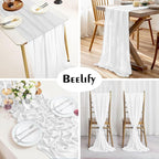 6 Pack 10 Ft Chiffon Table Runner White Gauze Long Table Runners 27x120 Inches Sheer Tulle Table Runner for Rustic Wedding Reception Bridal Shower Decorations Birthday Party