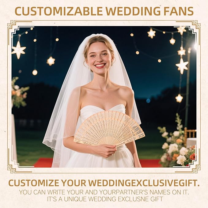 20pcs Personalized Wedding Fans for Guests - Custom Wooden Hand Fans with Names/Dates - Bulk Wedding Favors for Bridal Shower, Baby Shower & Parties (Wood, 20pcs)