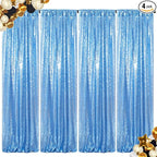 ShinyBeauty Sequin Curtains Baby Blue 2FTx8FT 4 Panels Sequin Backdrop for Photograph Shimmer Wall Light Blue Glitter Backdrop Curtains for Baby Shower Sequins Backdrop Backgrounds