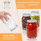 ComSaf Wide Mouth Mason Jars 32 oz with Lids 2 Pcs, Quart Mason Jars with Seal Band, Large Glass Jar, Big Canning Containers for Pickles, Jams, Sauces, Salsa, Sourdough, Juice, Suntea, Food Storage