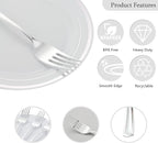200pcs Silver Dessert Plates with Forks for 100 Guests-100pcs 7.5" Disposable Silver and White Small Plates with 100pcs 7.4" Forks-Cake/Appetizer/Salad Plate for Wedding,Birthday,Party