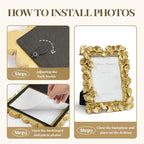Cuspin Gold Picture Frame 4x6 Vintage Gold Frames, Ornate Leaf Textured Hand-Crafted Resin with Glass Front Antique Photo Frame for Tabletop Display, Retro Design Home Decor